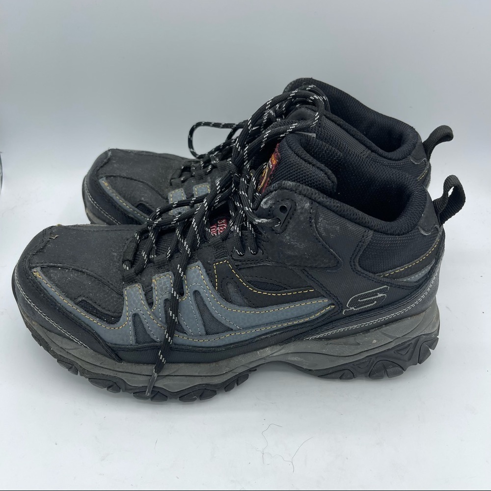 Skechers Mens Black Steel Toe Boots Size 7 Leather Slip Resistant - Picture 5 of 6